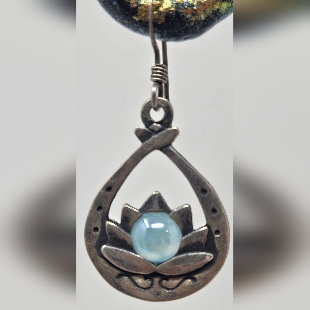 Lotus Flower Silver Earrings - Picture 2 of 6
